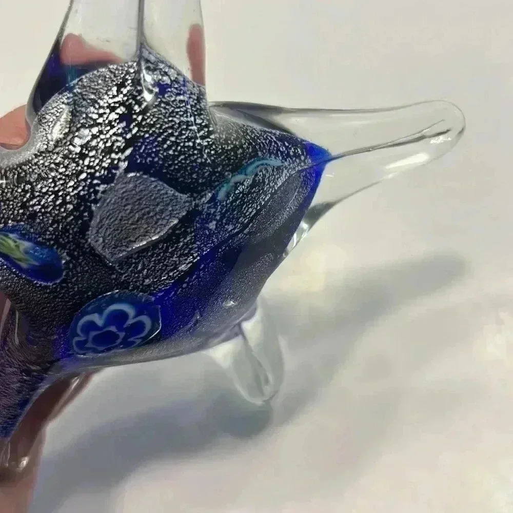 Art glass cobalt blue milliefiori silver Starfish Paperweight Murano style - Picture 6 of 6